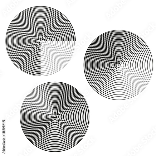 Circular gradient icon. Round line pattern. Grey radial Vector. Abstract sphere set.