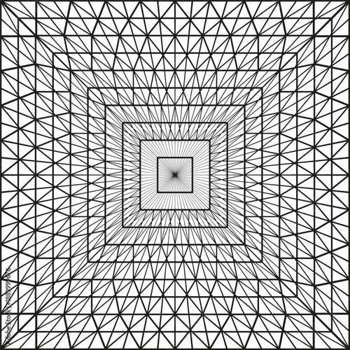 Perspective line tunnel. Geometric pyramid Vector. Abstract optical illusion. Deep corridor pattern.