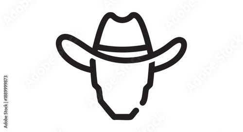 Simple line illustration of a cowboy hat on a head from a straightforward viewpoint