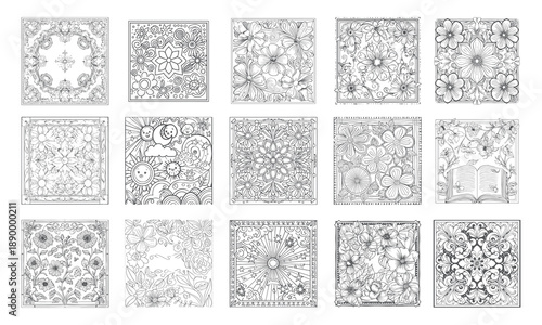 Classic Ornament Engraving Style, Floral Tile Illustration