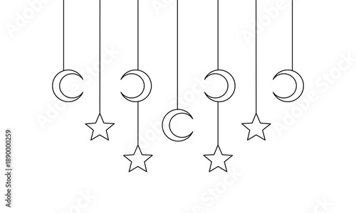 Ramadan hanging stars and crescent moons on strings