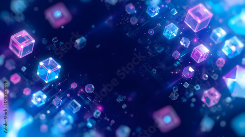 Vibrant neon cubes floating in dark space with glowing effects