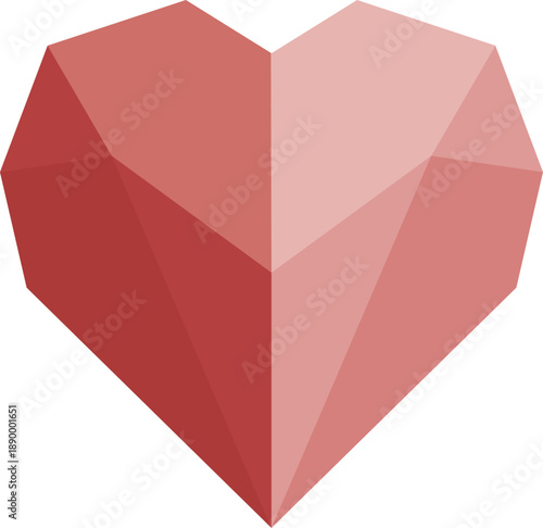 Red geometric low poly heart icon isolated on white background