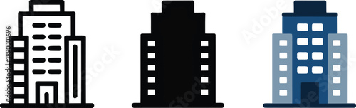 Three modern city skyscrapers in different colors and styles side by side