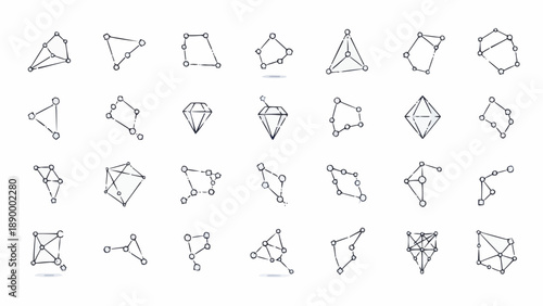 Collection of 20 assorted simple line diagrams and geometric shapes