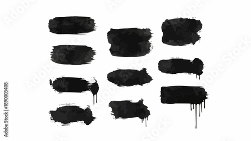 Black paint brush strokes and smudges on white background various textures