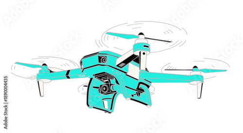 Dynamic vector illustration of a modern turquoise delivery drone logistics concepts
