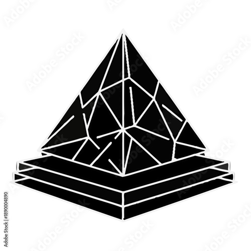 Vector art of geometric pyramid structure with intricate lines and facets, isolated on a clean, representing abstract design and architectural concepts