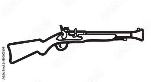 Vintage firearm illustration showcasing antique shotgun with detailed muzzle and stock from a side viewpoint