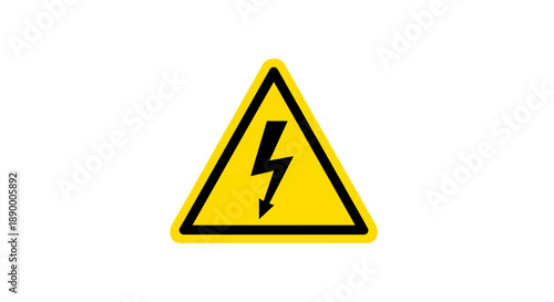 Bright Yellow Warning Triangle with Black Lightning Bolt Symbol for High Voltage Electricity Danger
