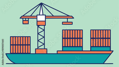 Industrial Crane Stacking Containers onto Large Cargo Ship in a Busy Port Terminal