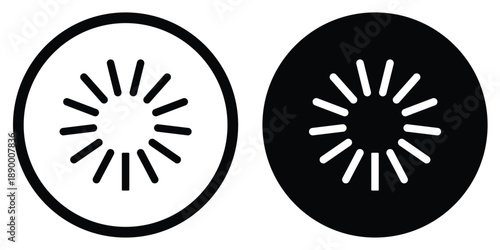 Modern circular loading or buffering icon set. Minimalist progress indicator and waiting symbol for software, apps, and web pages. Vector graphic in high contrast black and white versions.