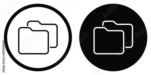 Modern outline folder icons in black and white versions. Representing file management, data storage, and organization. Clean linear design perfect for computer interfaces and app development.