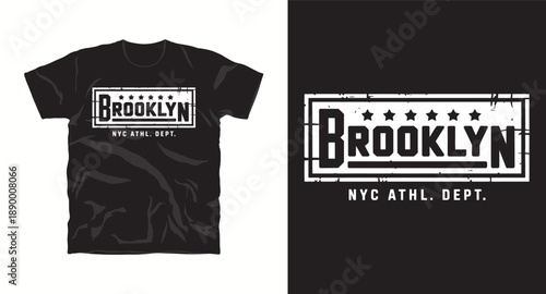 Brooklyn nyc athl dept t-shirt design with distressed typography on black background