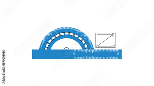 Geometry education tools featuring a blue protractor and ruler combination for mathematics, school, and technical drawing.