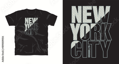 New york city brooklyn typography t-shirt design with diagonal stripe pattern and outline letters