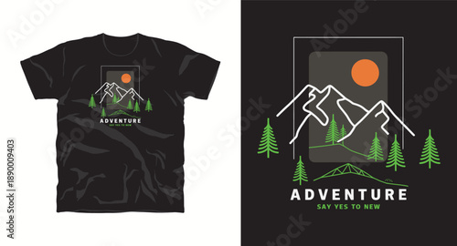 Adventure mountain outdoor landscape vector graphic for apparel tshirt design