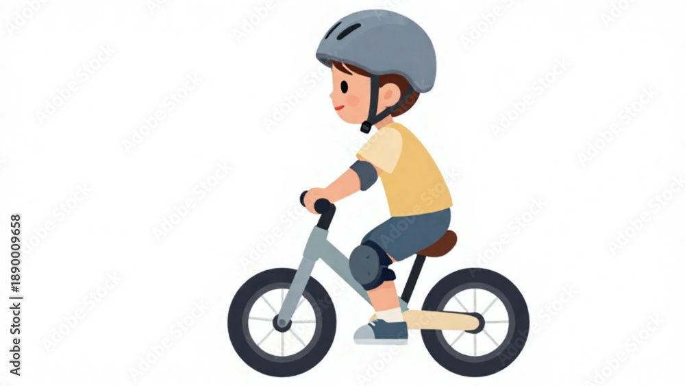 Fototapeta premium Little Boy Riding Bicycle with Safety Gear Illustration