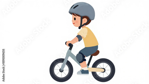 Little Boy Riding Bicycle with Safety Gear Illustration