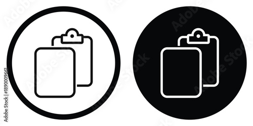 Minimalist vector icon showing two overlapping document pages. Perfect for representing copy functions, duplicate files, document management, and digital paperwork in software interfaces.