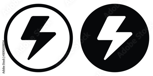 Bold lightning bolt vector icon representing electricity, fast charging, energy, and power. Minimalist circular flash symbol for tech and battery status indicators.