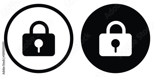Minimalist vector icon of a padlock. Represents digital security, privacy protection, data encryption, and restricted access. Modern circular graphic for safety and authentication UI.