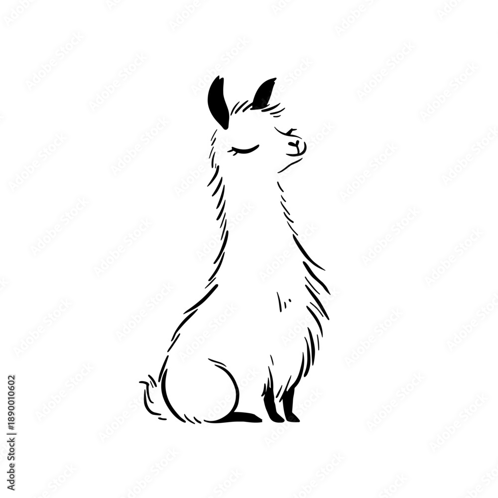 Obraz premium llama. llama simple black and white line art vector logo