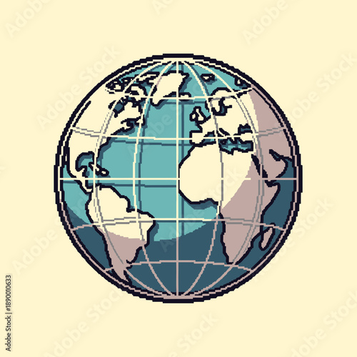 Pixelated Globe Illustration Showing Continents and Oceans