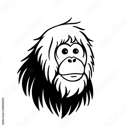 Sumatran Orangutan. Sumatran Orangutan simple black and white line art vector logo