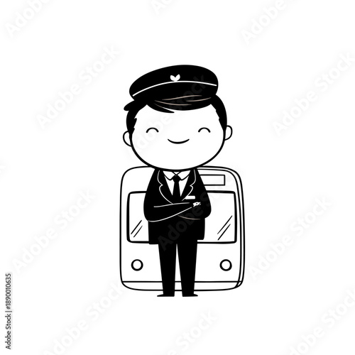 Train Conductor. Train Conductor simple black and white line art vector logo