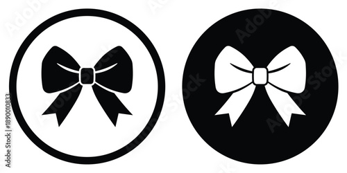 Elegant decorative ribbon bow icons in black and white styles. Perfect for gift tags, celebration themes, rewards, shop discounts, and feminine branding or holiday greeting card designs.