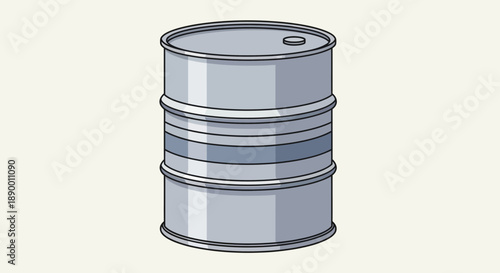 Isolated metallic industrial barrel illustration, perfect for depicting commercial storage, chemical containment, or oil transport in a clean graphic design for various business and logistics concepts