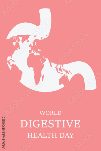 Human stomach silhouette combined with world map for digestive health awareness campaign.