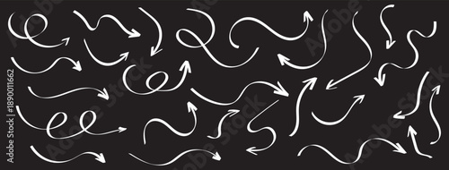 Doddle arrow set. Crayon arrow sketches collection. Hand drawn arrow illustration Hand drawn arrow set with crayon texture - curved and straight, spiral and wavy directional pointers for navigation.