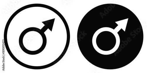 Bold black and white circular icons of the Mars symbol representing male gender. Ideal for demographic data, signage, medical, or identity-based design projects.