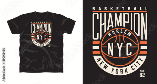 Basketball champion harlem nyc vintage sports emblem with ball and circular typography