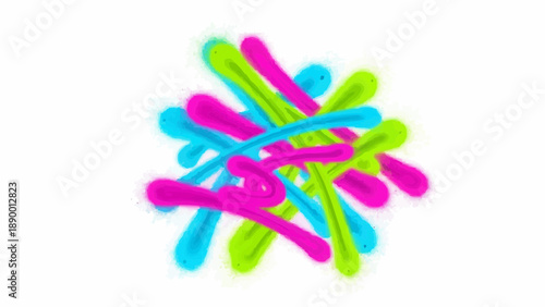 Colorful plastic utensils scattered together in bright pink blue green