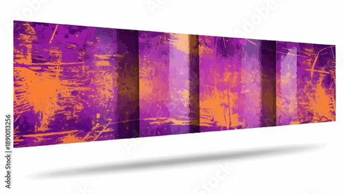 Vibrant abstract art panels with purple and orange hues on white background
