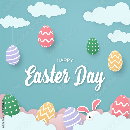 Happy easter day in paper style