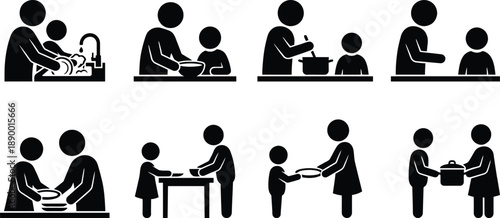 Parent and child cooking icon set