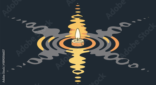 Candle flame creates ripples in dark space with warm glowing light