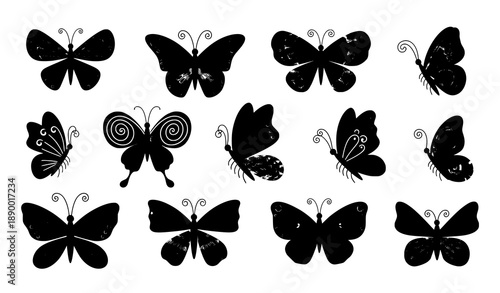 Whimsical butterfly vector icon set with playful colorful wings for logo, app, and sticker design