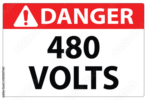 Warning Sign Indicating High Voltage Level of 480 Volts in Industrial Area