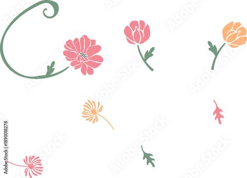 北欧テイストのやさしい色合いで描いた小花とつぼみと葉のシンプル装飾イラストセット｜ナチュラルで可愛いワンポイントに使える手描き風フローラル素材