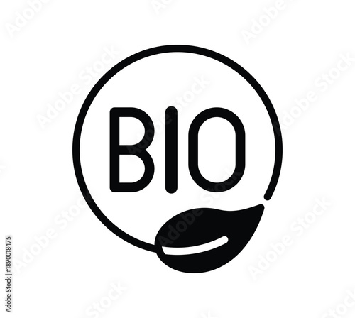 Black and White Organic Symbol with Leaf and Text Design for Eco Labels