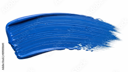 Vibrant blue paint smear on white background textured brush stroke