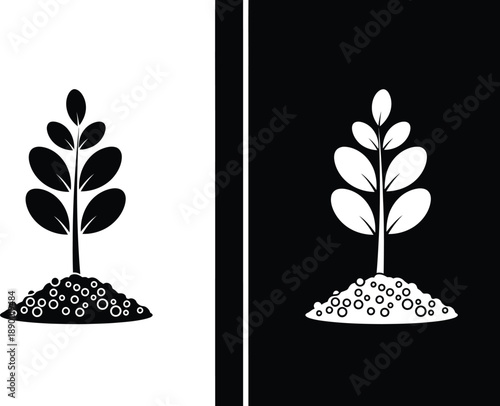A striking visual duality presents a stylized plant illustration in contrasting black and white backgrounds showcasing botanical symmetry high quality professional