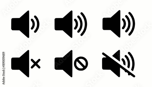Mute speaker, sound off icon vector set collection. Volume, audio sign symbol stock illustration