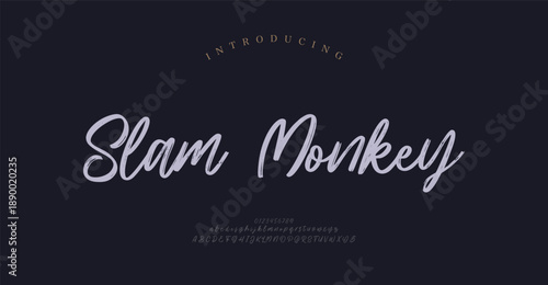 Slam Monkey, Script alphabet letters font logo. Typography luxury classic lettering serif italic fonts decorative wedding vintage retro logos. vector illustration
