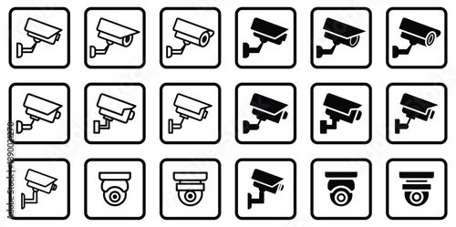 Black and White Security Camera Icons Collection for Surveillance Systems